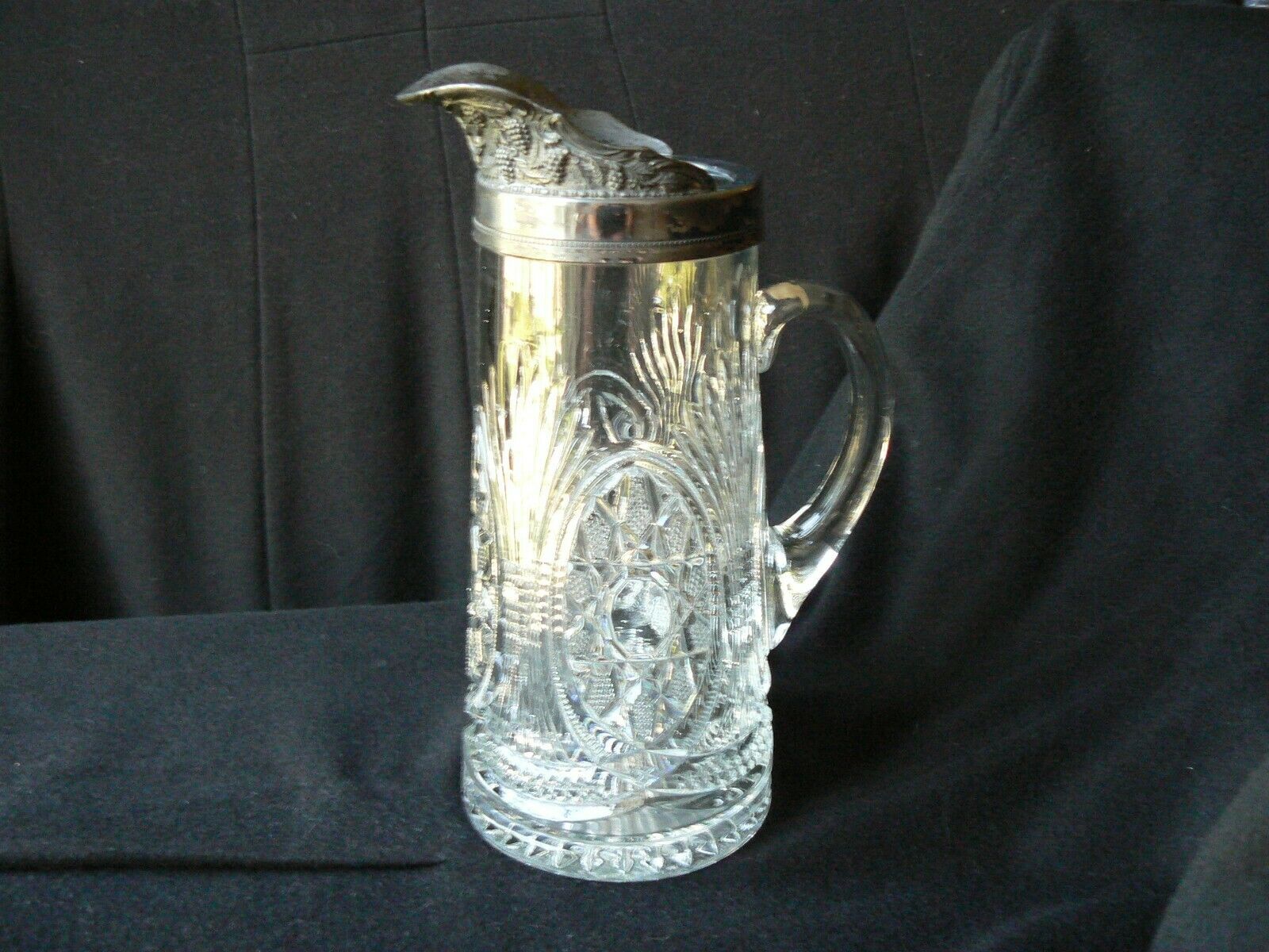 Starred Loop Tankard Clear Glass With Silver Plate Spout Duncan Glass  Eapg